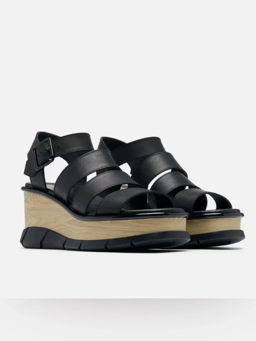 Sorel Womens Joanie III Ankle Strap Sandal Size 8.5 Black Platform Wedge Strappy